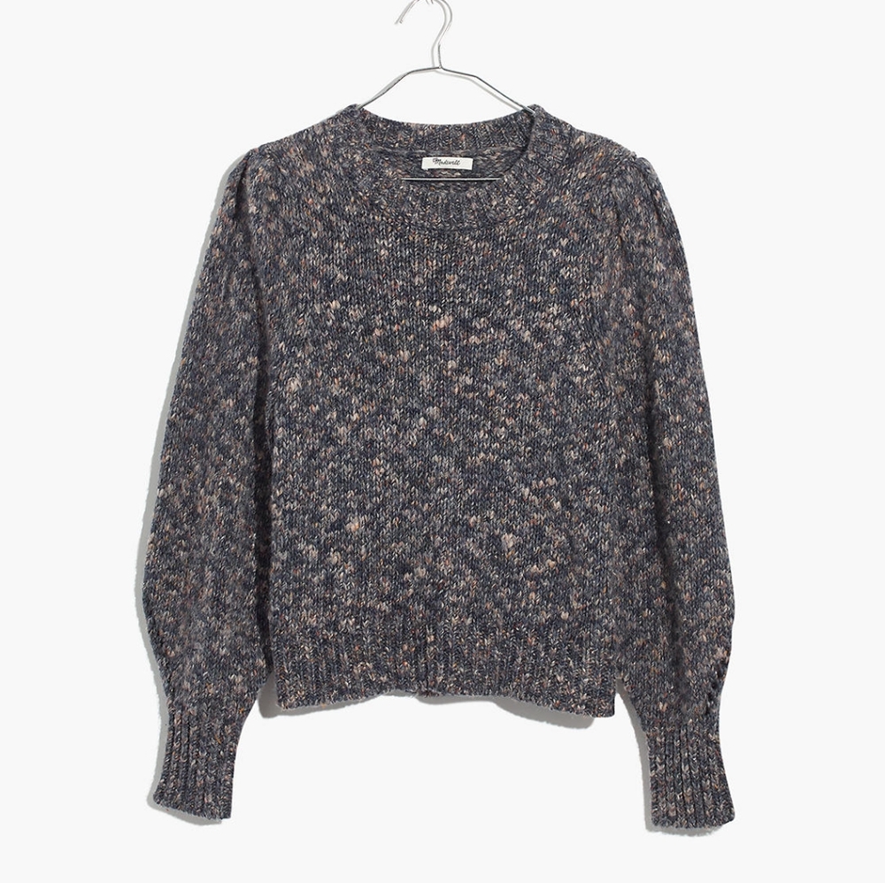 Pleat-Shoulder Pullover Sweater, gray NWT